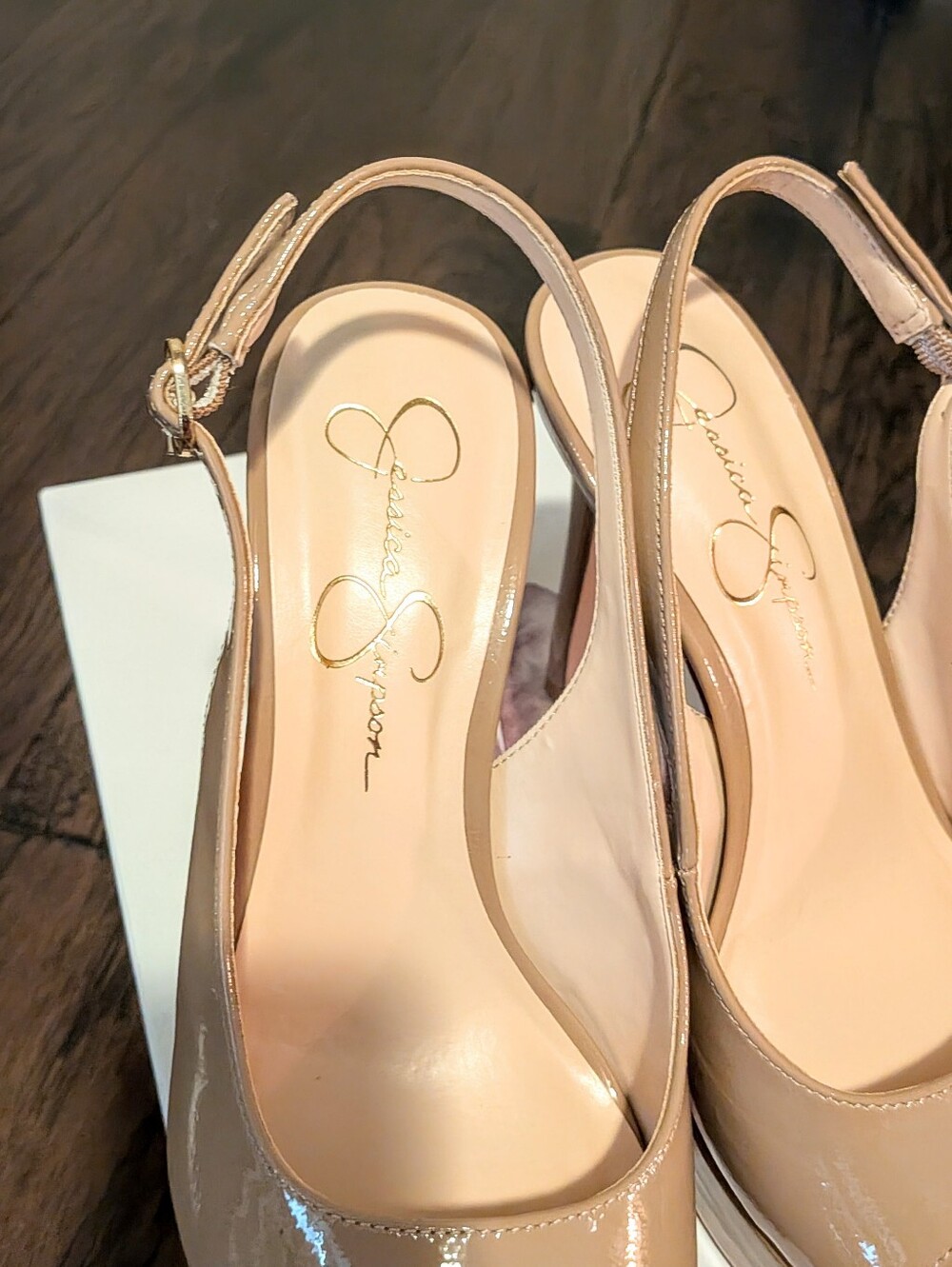 Never Worn Jessica Simpson Beige Peep-Toe Slingback Platform Heels - Picture 3 of 9